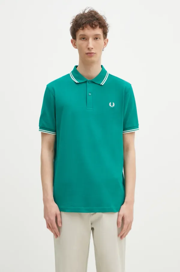 Fred Perry Pamučna polo majica Fred Perry boja: zelena, s aplikacijom, M3600.Y37