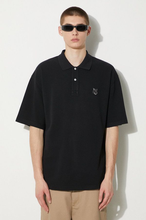 Maison Kitsuné Pamučna polo majica Maison Kitsuné Bold Fox Head Patch Oversize Polo boja: crna, s aplikacijom, MM00202KJ7010