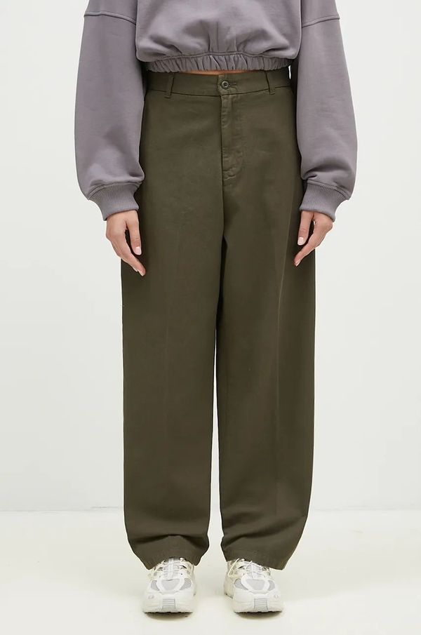 Carhartt WIP Pamučne hlače Carhartt WIP Brady Pant boja: zelena, široke, visoki struk, I033770.666GT