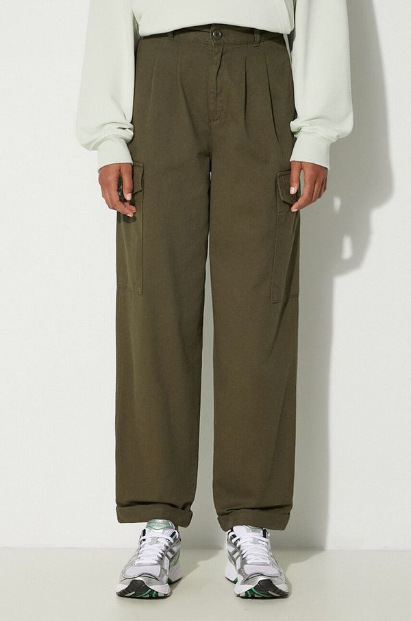 Carhartt WIP Pamučne hlače Carhartt WIP Collins Pant boja: zelena, široke, visoki struk, I029789.666GD