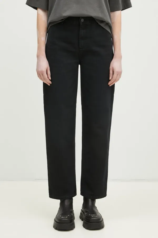 Carhartt WIP Pamučne hlače Carhartt WIP Pierce Pant Straight boja: crna, cargo kroj, visoki struk, I034323.894O