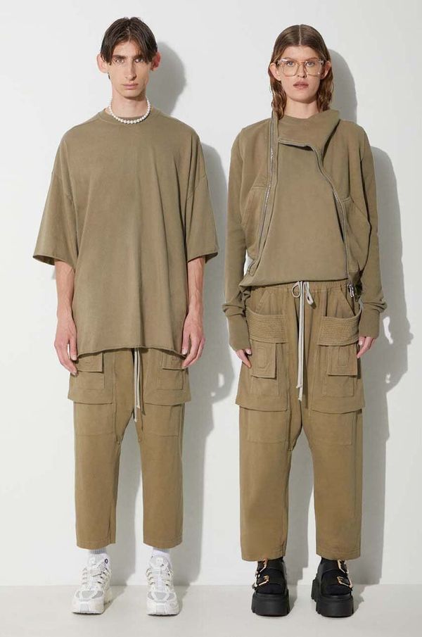 Rick Owens Pamučne hlače Rick Owens boja: zelena, široke, srednje visoki struk