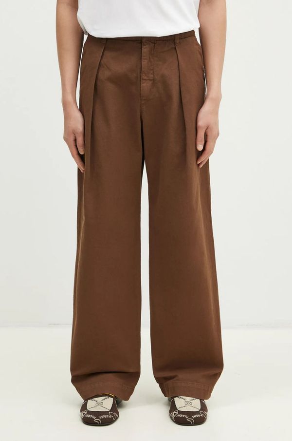 Wood Wood Pamučne hlače Wood Wood Fraser Pleated Chinos boja: smeđa, ravni kroj, 12435001.5181