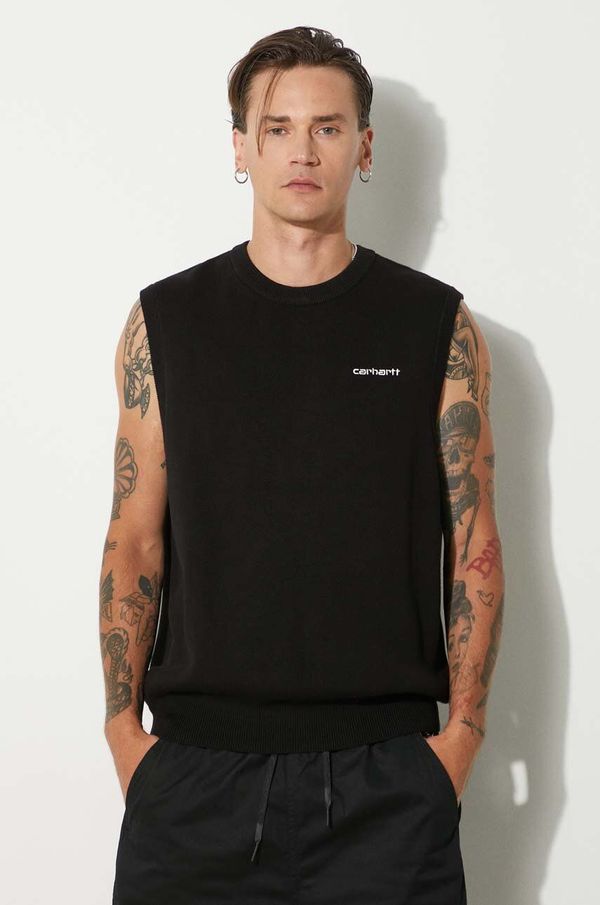 Carhartt WIP Pamučni prsluk Carhartt WIP Script Vest Sweater boja: crna, lagani, I033696.0D2XX