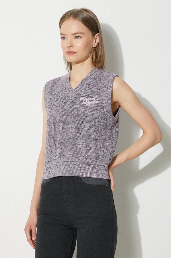 Maison Kitsuné Pamučni prsluk Maison Kitsuné Handwriting Cropped Vest boja: ljubičasta, MW00813KT1108