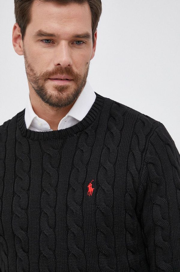 Polo Ralph Lauren Pamučni pulover Polo Ralph Lauren za muškarce, boja: crna, 710775885012