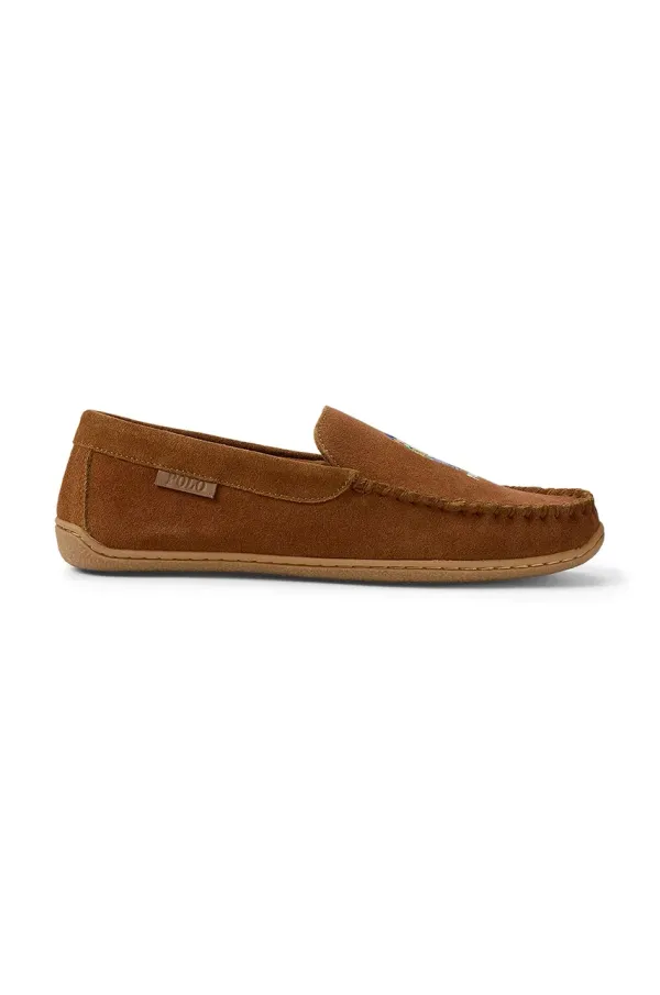 Polo Ralph Lauren Papuče od brušene kože Polo Ralph Lauren Brenan Bear za muškarce, boja: smeđa, 843955398002