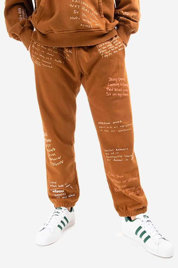 PLEASURES Donji dio trenirke PLEASURES Remote Sweat Pant boja: smeđa, s uzorkom, P21W026
