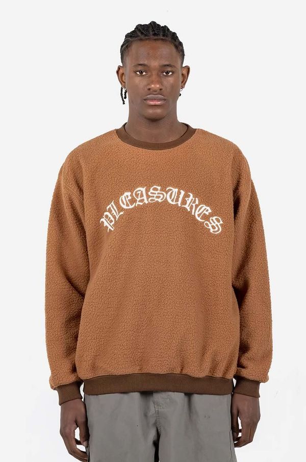PLEASURES Dukserica PLEASURES Mars Sherpa Crewneck za muškarce, boja: smeđa, s aplikacijom, P23SP019-BLUE