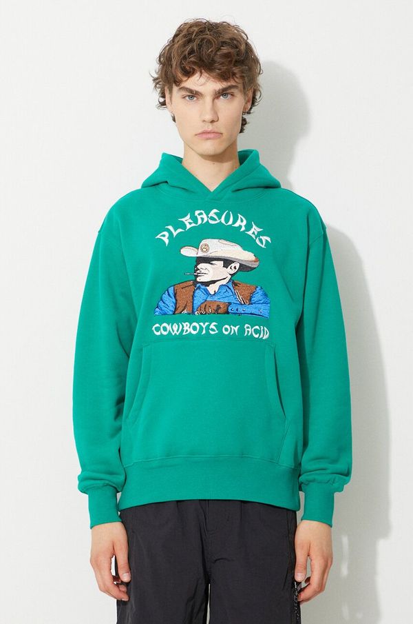 PLEASURES Dukserica PLEASURES Rhythm Hoodie za muškarce, boja: zelena, s kapuljačom, s aplikacijom, P23SP024-GREEN