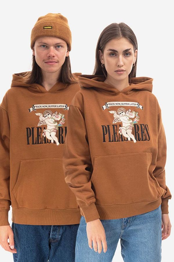 PLEASURES Dukserica PLEASURES Suffering Hoodie boja: smeđa, s kapuljačom, s aplikacijom, P22F043-RUST