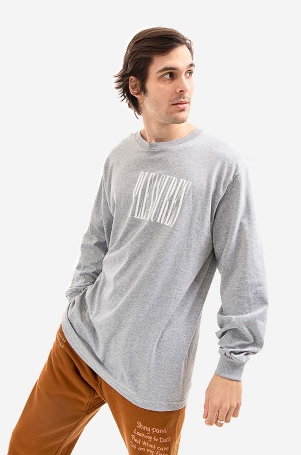 PLEASURES Majica dugih rukava PLEASURES Stretch Long za muškarce, boja: siva, s tiskom, P21W043-GREY