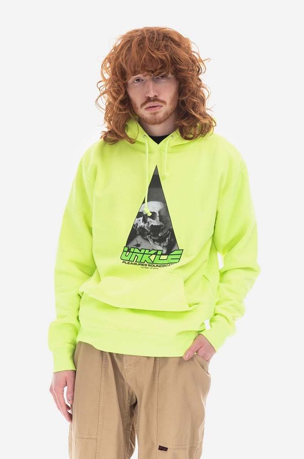 PLEASURES Pamučna dukserica PLEASURES Soundscape Hoodie za muškarce, boja: zelena, s kapuljačom, s tiskom, Pleasures Soundscape Hoodie, P22U006-YELLOW