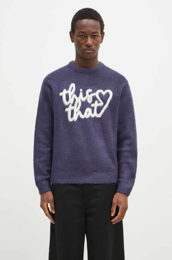 thisisneverthat Pulover thisisneverthat Heart Logo Knit Sweater za muškarce, boja: tamno plava, TN243KKNPK11