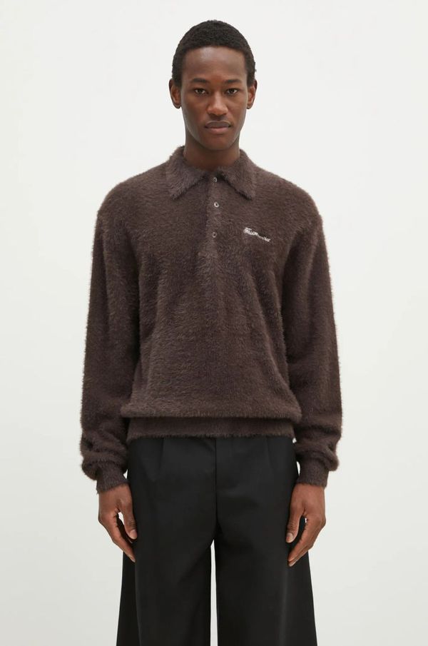 thisisneverthat Pulover thisisneverthat SCT-Logo Shaggy Knit Polo za muškarce, boja: smeđa, TN243KKNPK08