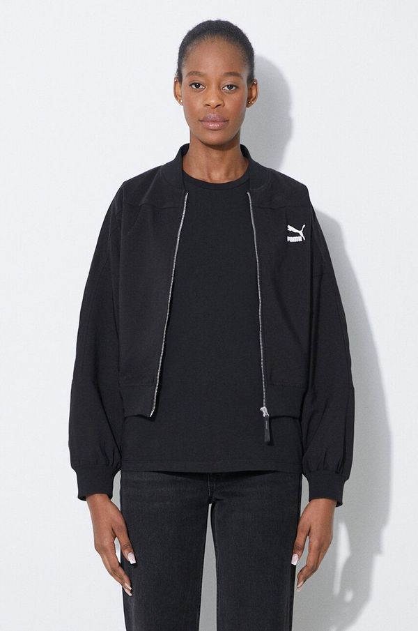 Puma Bomber jakna Puma Classics Shiny Bomber za žene, boja: crna, za prijelazno razdoblje, 623696