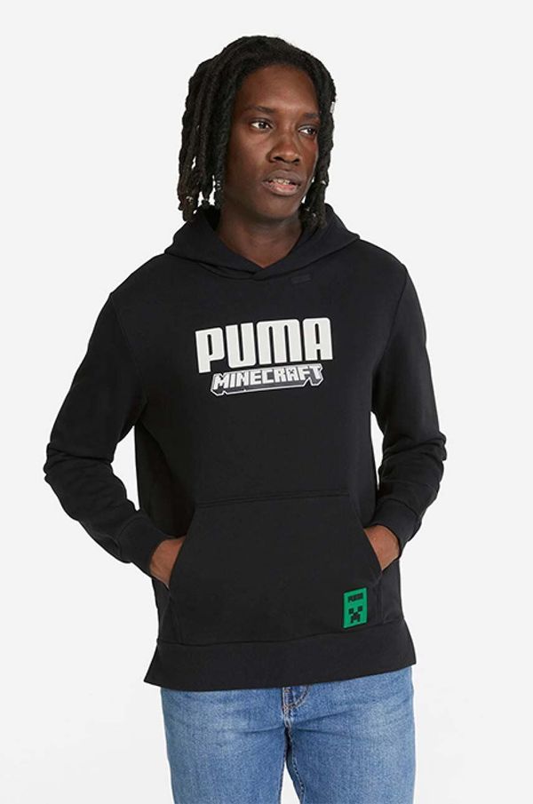 Puma Pamučna dukserica Puma x Minecraft za muškarce, boja: crna, s kapuljačom, s tiskom, 534376.01-black