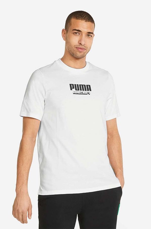 Puma Pamučna majica Puma x Minecraft za muškarce, boja: bijela, s tiskom, 534374.02-white
