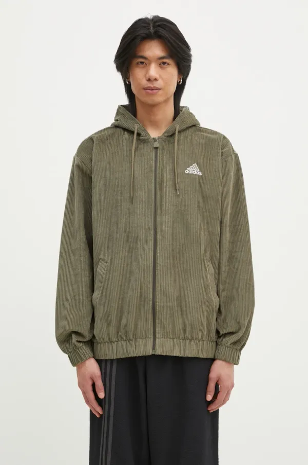 adidas Originals Samtana bluza adidas Originals Cord Hoodie boja: zelena, s kapuljačom, bez uzorka, JD5394