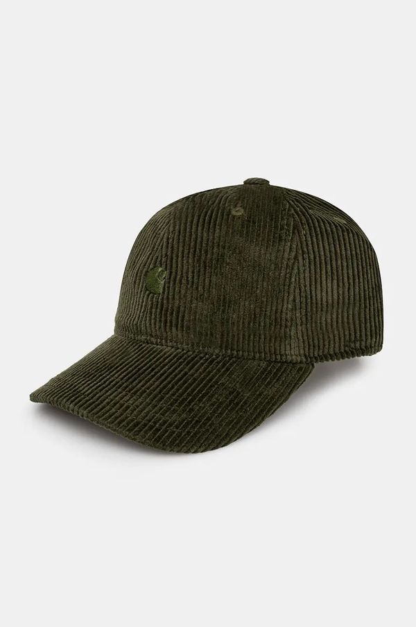 Carhartt WIP Samtana kapa sa šiltom Carhartt WIP Harlem Cap boja: zelena, bez uzorka, I026890.2BRXX