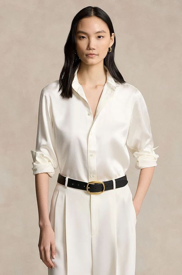 Polo Ralph Lauren Svilena košulja Polo Ralph Lauren boja: bež, slim, s klasičnim ovratnikom, 211891378