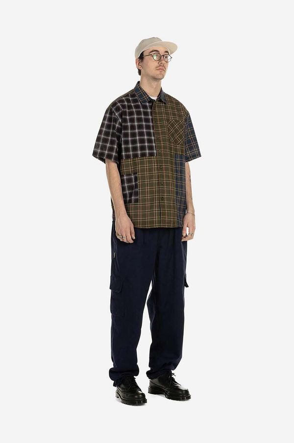 Taikan Pamučna košulja Taikan Patchwork S/S Shirt za muškarce, boja: smeđa, relaxed, s klasičnim ovratnikom, TW0001.OLVPLD-OLVPLD