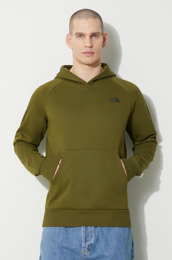 The North Face Pamučna dukserica The North Face M Raglan Redbox Hoodie za muškarce, boja: zelena, s kapuljačom, s tiskom, NF0A2ZWUPIB1