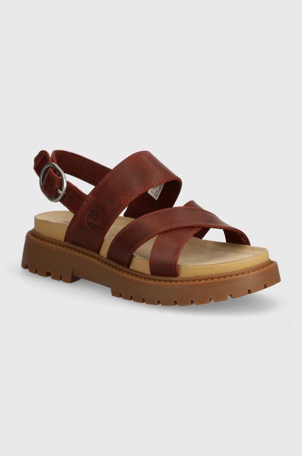 Timberland Kožne sandale Timberland Clairemont Way za žene, boja: bordo, s platformom, TB0A637REQ81