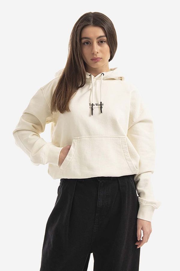 Tom Wood Pamučna dukserica Tom Wood Wood Eden Hoodie za žene, boja: bež, s kapuljačom, s tiskom, 22191.015-CREAM