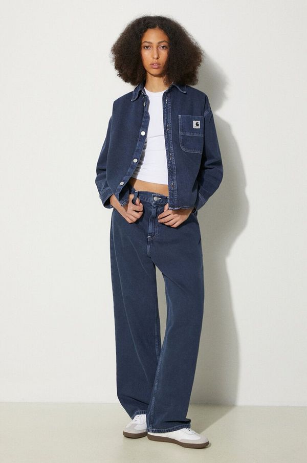 Carhartt WIP Traper jakna Carhartt WIP Georgia Shirt Jac za žene, boja: tamno plava, za prijelazno razdoblje, oversize, I033747.29L4J