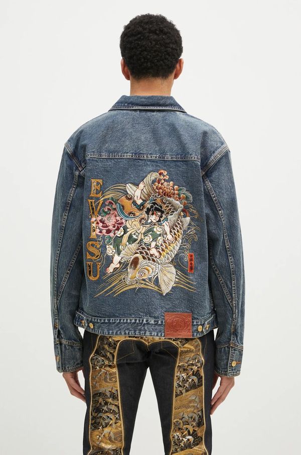 Evisu Traper jakna Evisu Brocade Appliqué & Carp Emb za muškarce, boja: tamno plava, za prijelazno razdoblje, oversize, 2EAHTM4DJ7001