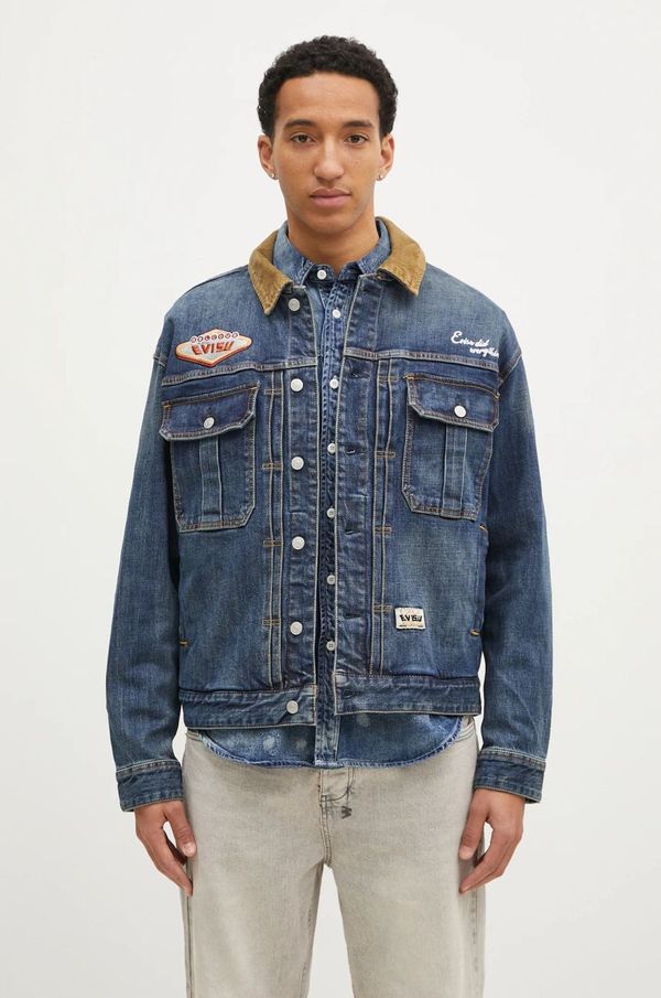 Evisu Traper jakna Evisu Printed & Emb za muškarce, boja: tamno plava, za prijelazno razdoblje, oversize, 2EAHTM4DJ8001