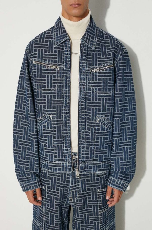 Kenzo Traper jakna Kenzo Trucker Denim Jacket Weave za muškarce, za prijelazno razdoblje, oversize, FE65DV3106J2.DD