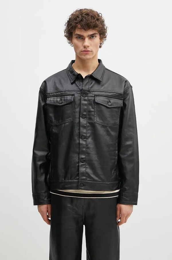 PLEASURES Traper jakna PLEASURES Latex Trucker Jacket za muškarce, boja: crna, za prijelazno razdoblje, P24F040