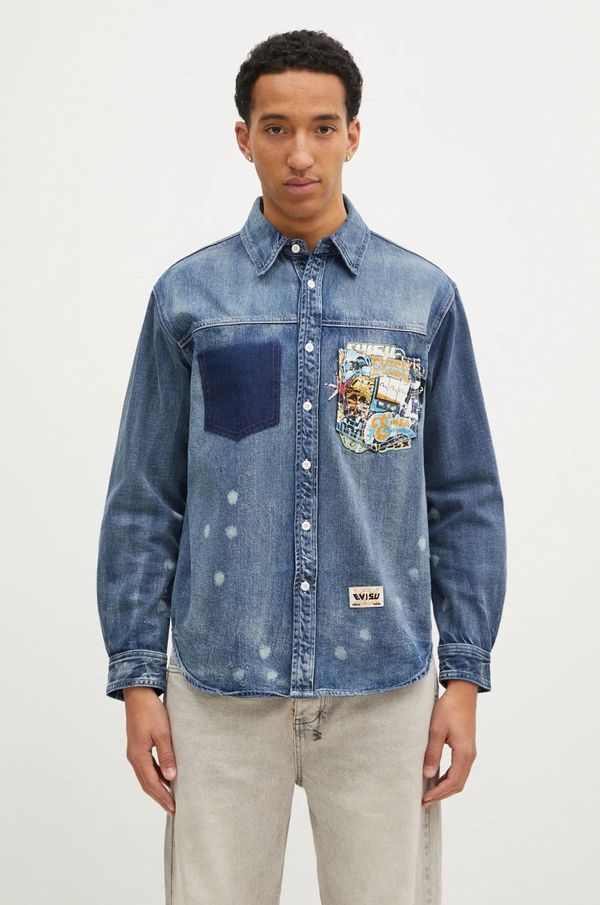 Evisu Traper košulja Evisu “Virtual Vacation”Print za muškarce, boja: tamno plava, relaxed, s klasičnim ovratnikom, 2EAHTM4DL8027