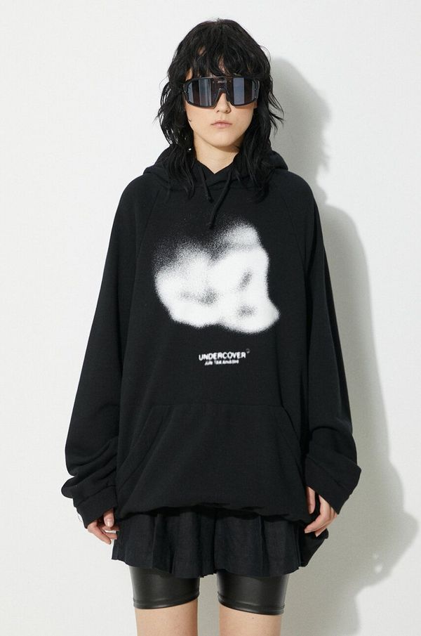 Undercover Pamučna dukserica Undercover Hoodie za žene, boja: crna, s kapuljačom, s tiskom, UC1D1801.3