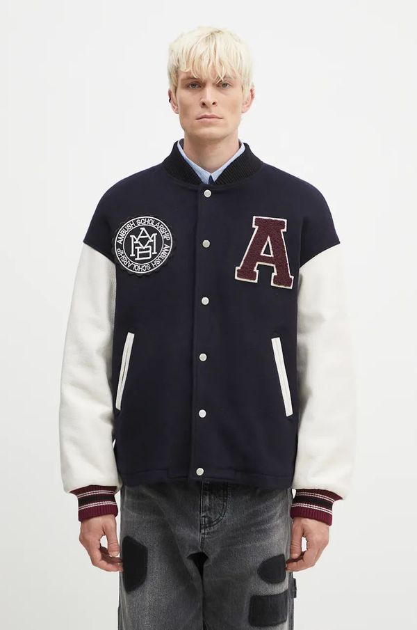 Ambush Vunena jakna AMBUSH Stadium Jacket boja: tamno plava, za prijelazno razdoblje, oversize, BMEK002F24FAB0014628