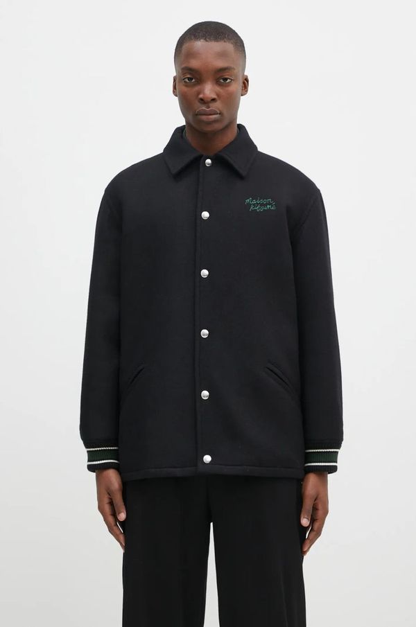 Maison Kitsuné Vunena jakna Maison Kitsuné Varsity boja: crna, za prijelazno razdoblje, NM02120WM0026