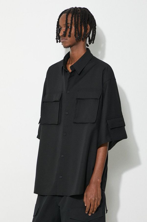 032C Vunena košulja 032C Tailored Flap Pocket Shirt boja: crna, relaxed, s klasičnim ovratnikom, SS24-W-0060