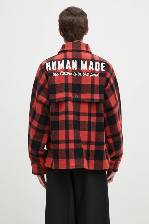 Human Made Vunena košulja-jakna Human Made Wool Hunting Jacket boja: crvena, za prijelazno razdoblje, oversize, HM28JK031