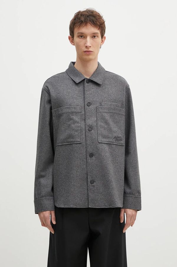Maison Kitsuné Vunena košulja Maison Kitsuné Overshirt boja: siva, relaxed, s klasičnim ovratnikom, MM00401WT0032