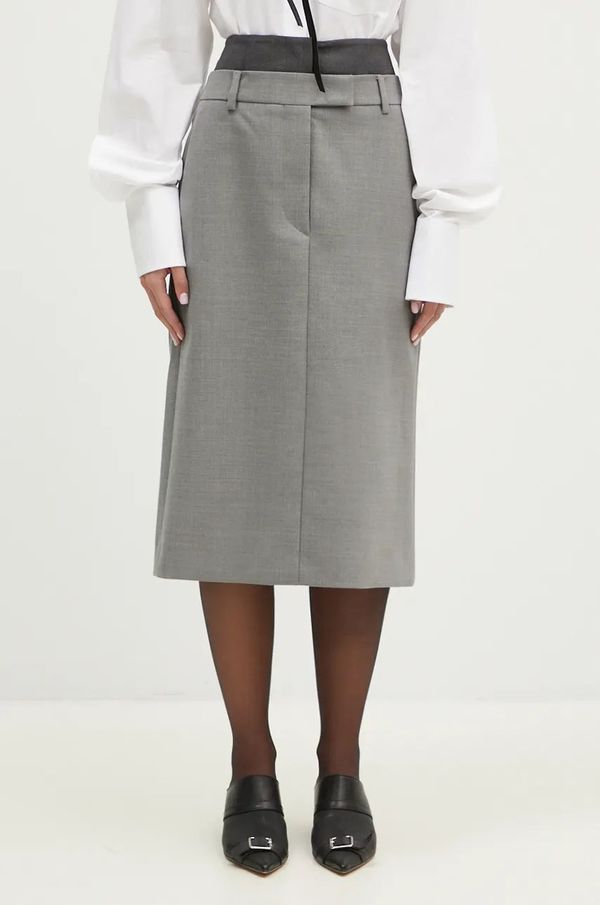 Sportmax Vunena suknja Sportmax Alceste boja: siva, midi, ravna, 2422106062600