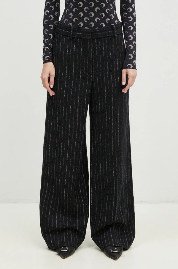 Kenzo Vunene hlače Kenzo Stripped Wide Pants boja: crna, ravni kroj, visoki struk, FE62PA0949GM.99