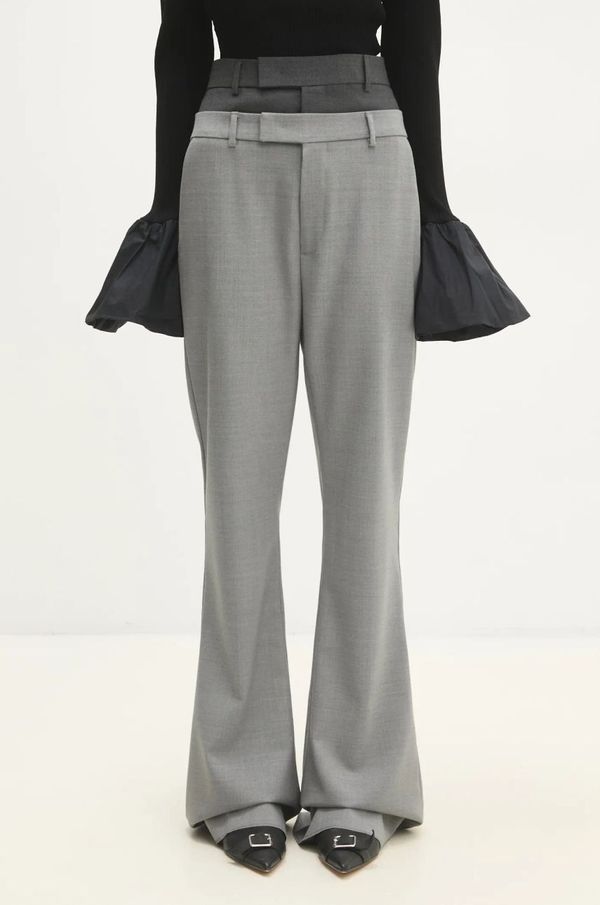 Sportmax Vunene hlače Sportmax Lince boja: siva, trapez, visoki struk, 2422136072600