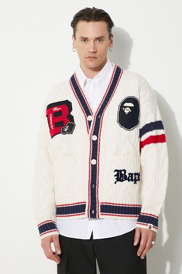 A Bathing Ape Vuneni kardigan A Bathing Ape College Badges Knit Cardigan boja: bijela, 1J80120051