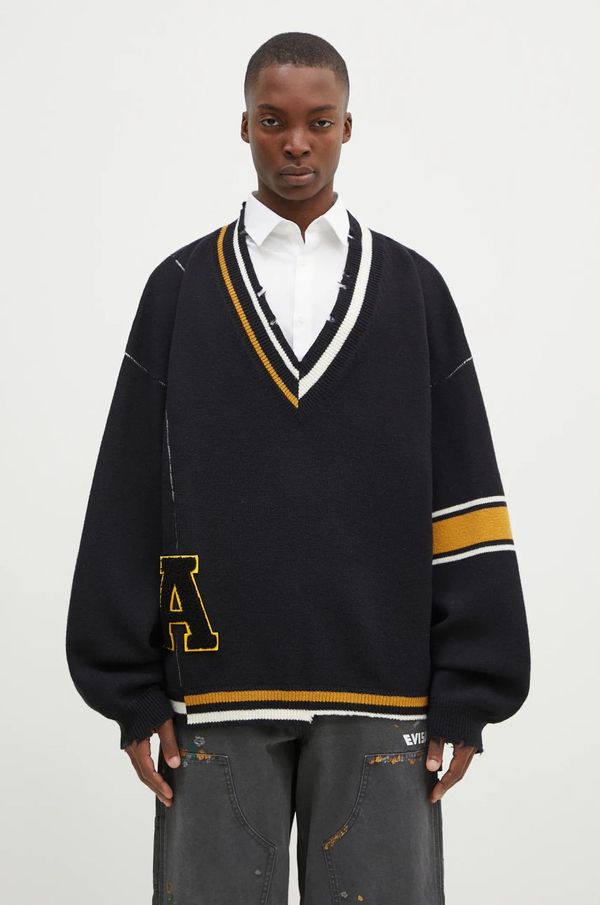 Ambush Vuneni pulover AMBUSH Destroyed Rib Knit Sweater za muškarce, boja: tamno plava, topli, BMHD003F24KNI0011010