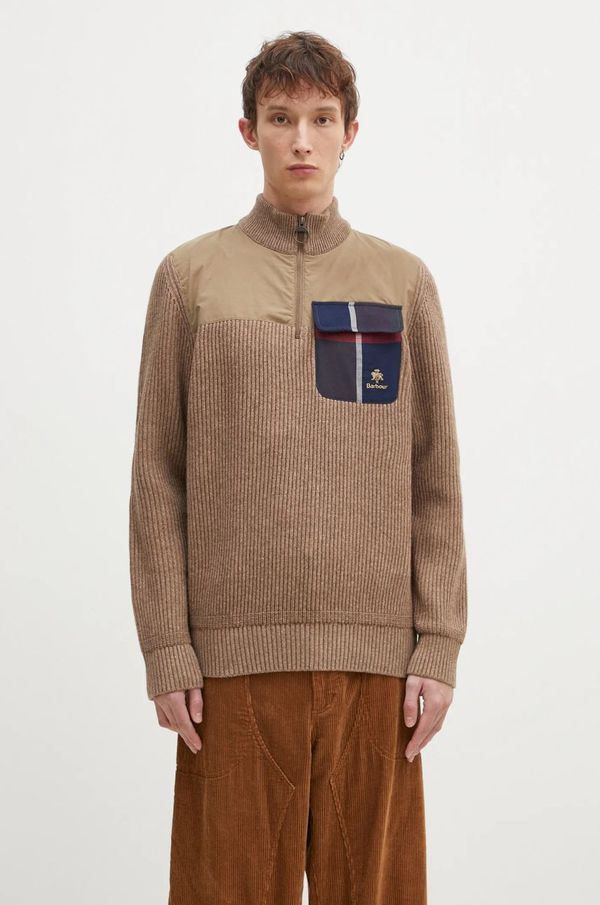 Baracuta Vuneni pulover Baracuta Barbour x Baracut Miller Half Zip Knit za muškarce, boja: bež, topli, s dolčevitom, BRMAG0192