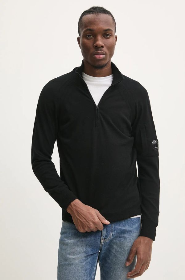 C.P. Company Vuneni pulover C.P. Company Extra Fine Merino Wool Half Zipped Knit za muškarce, boja: crna, lagani, s dolčevitom, 17CMKN193A005528A