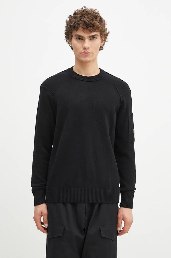 C.P. Company Vuneni pulover C.P. Company Lambswool GRS Crew Neck Kinit za muškarce, boja: crna, lagani, 17CMKN047A110149A