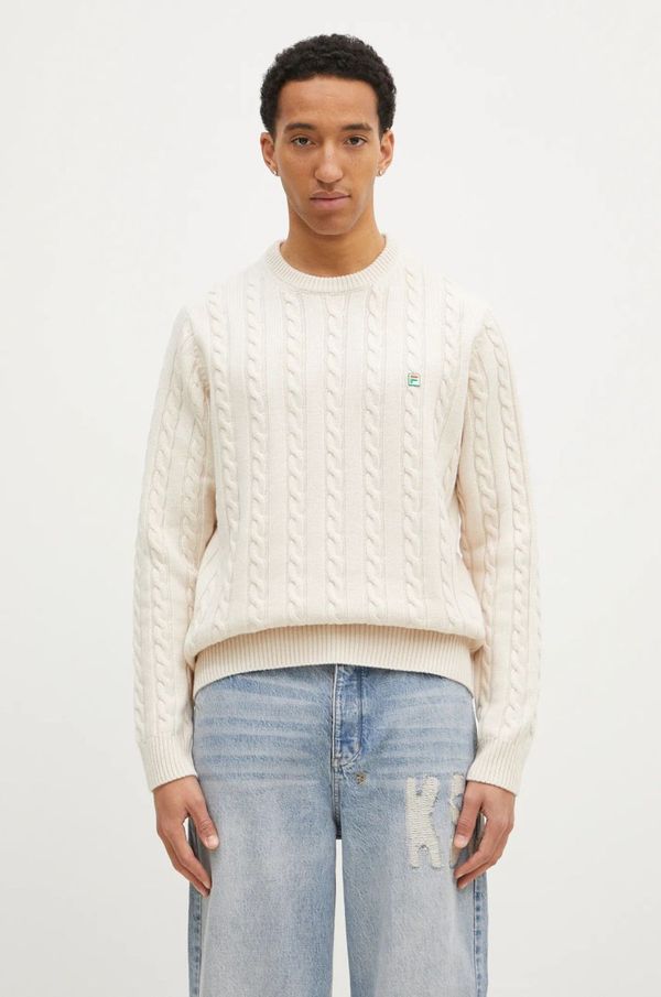 FILA+ Vuneni pulover FILA+ Cabled Knitted Crewneck boja: bež, topli, 42FW24JJ02544C007
